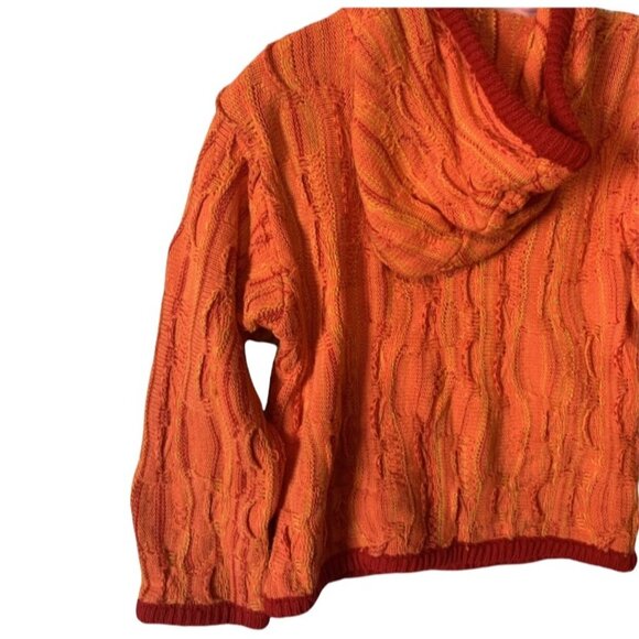 Vintage Neon Orange Knit 100% Acrylic Hooded Sweater 4T - Picture 6 of 6